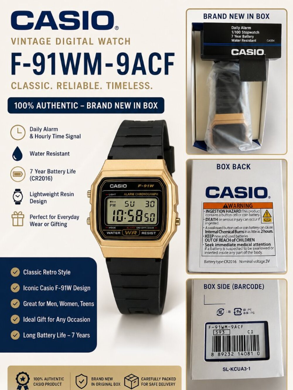 Casio F91WM-9ACF Vintage Digital Watch Gold Black | New in Box | Classic Retro A